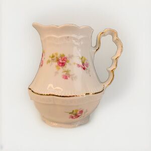 Z S & Co Bavaria Creamer Pink Roses Yellow Flowers Gold Trim Vintage Green Leaf